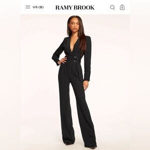 Ramy Brook James Long Sleeve V-Neck Jumpsuit.
Size: 12
Color: Black Stripe
